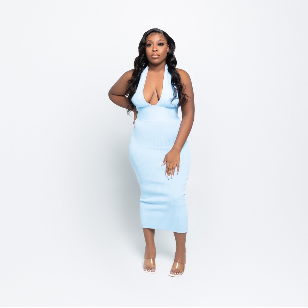 Blue Halter Top Bandage Maxi Dress